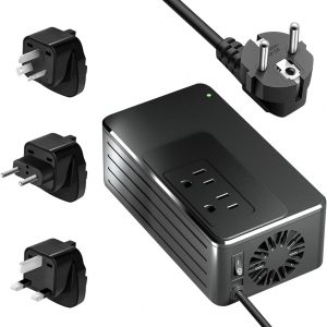 1600W Universal Travel Converter Step-Down 220V to 110V, Pure Sine Wave, for All American Appliances, Lightweight 2lbs
