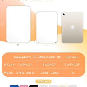 OMIRO Magnetic Locker Mirror, 10 x 7 inches Desk Makeup Mirror with Adjustable Stand and Hanging Hole for Shaving and Traveling, Strong Magnets for Secure Attachment,White