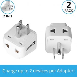 UK to US Travel Adapter, India to US Plug Adapter, Unidapt Adapters for USA, 2-Pack, Plug Converter, USA Travel Adapter, EU to US with Dual Inputs, Universal to American Outlet Plug