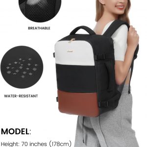 LOVEVOOK Travel Backpack for Women, Carry On Backpack Flight Approved with 3 Packing Cubes,TSA Personal Item Travel Bag Fits 15.6” Laptop,Weekender Hiking Business Luggage Daypack Beige Black Brown