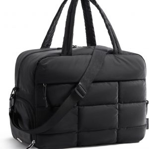 BAGSMART Gym Bag for Women, Carry on Travel Duffel Bag, Water-resistant Weekender with Shoe Compartment for Gym Travel Work, Black, Medium