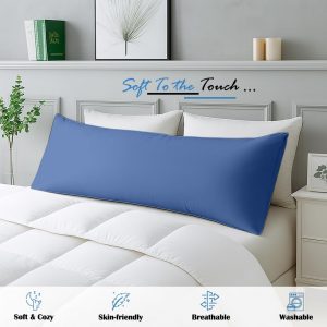 Comfort Beddings Body Pillowcase, 100% Organic Cotton 600 Thread Count Sateen, Soft Cooling Medium Blue 1-Pack, Hidden Zipper Closure, Hotel Quality, Fade & Shrink Resistant, 20 x 60 Inches