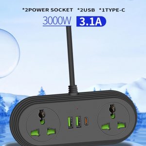 Travel Plug Adapter, COOFINE Universal Power Strip with 2 AC Outlets, 3 USB Ports (1 USB C), 110-240v, 6ft International Power Adapter with Portable Bag, Overseas Travel Work Must Haves