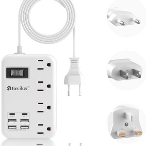 European Travel Plug Adapter, US to Europe Travel Power Strip with 6 USB(2 USB C) 4 Outlets, International Universal Travel Power Adapter with 3ft Extension Cord for EU UK France Italy Germany Cruise