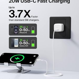 Belkin USB C Charger Block 20W (2 Pack) – USB C Cable Included – Fast Charging Block, Type C Wall Charger – Apple iPhone 17, Air, Pro, Samsung Galaxy S25, Google Pixel 10, iPad, AirPods, etc – White