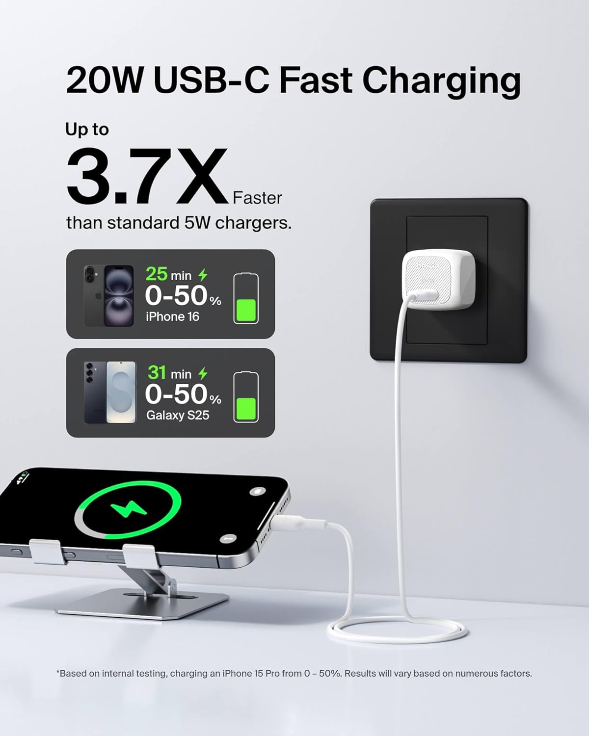 Belkin USB C Charger Block 20W (2 Pack) - USB C Cable Included - Fast Charging Block, Type C Wall Charger - Apple iPhone 17, Air, Pro, Samsung Galaxy S25, Google Pixel 10, iPad, AirPods, etc - White - Image 2