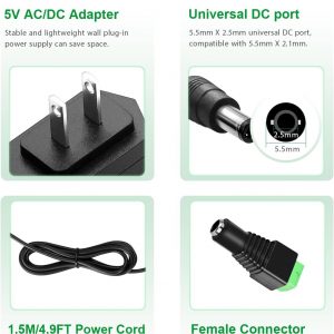 Arkare 5V 1A DC Power Supply Adapter 5W AC/DC Charger AC 100V-240V to D C 5 Volt 1Amp 0.5A Replacement Power Cord for Security Camera Baby Monitor Graco Swing TV Box Raspberry Pi Type C with 8TIPS