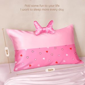 Miss Adola Kids Pillowcases Standard Size 20″x26″ – Cute Cartoon Soft Breathable Silk Pillow Cases for Hair and Skin with Hidden Zipper for Women Girls Fun Kawaii Design for Bedding, Point Bow