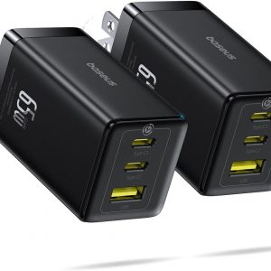 Baseus 2 Pack 65W USB C Charger Block, PPS 3-Port Fast Compact Foldable USB C Charger for MacBook, iPad Pro, Galaxy S24, iPhone 17/16 and More Series