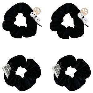 SCRMROIA Zipper Scrunchies, Pocket Scrunchie, SECRET&HIDDEN, Velvet Hair Ties Bracelet, Compatible with Apple AirPods Pro 3&2&1, Pouch Storage Bag for Key Money, Elastics Hair Band (4 PACKS Black)