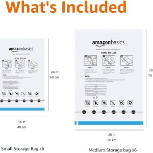 Amazon Basics Roll-Up Travel Zipper Storage Bags, 12 count (6 Small & 6 Medium), Multiple, Clear