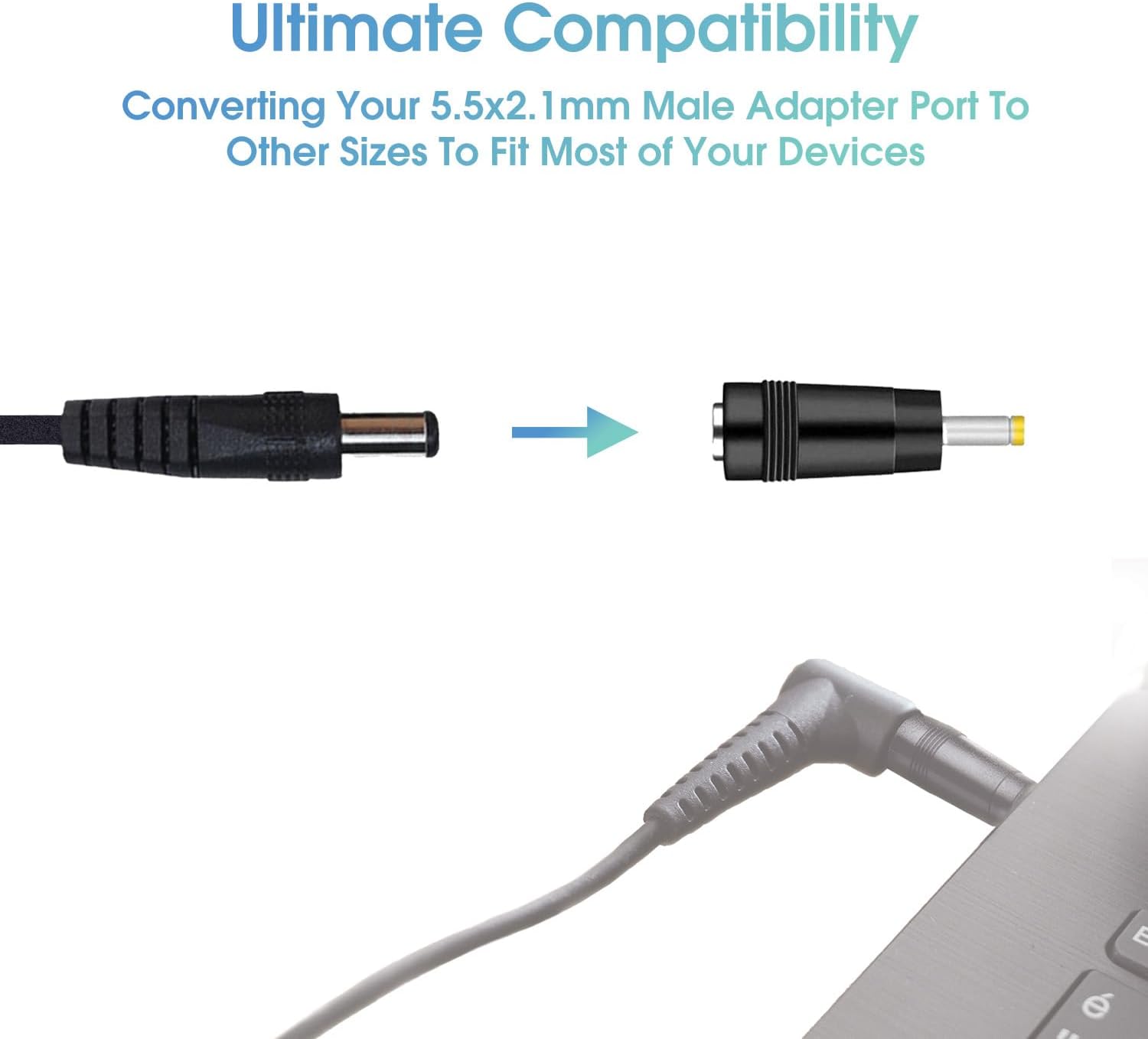 Kado Power Adapter 12V-2A 1.5A 1.25A 1A AC/DC Power Cord 5.5x2.1mm with 8 Tips Made for Sceptre Monitor, Echo Smart Speaker & Display, Webcam, Router, Mini PC, Projector, CCTV, Bluetooth Speaker - Image 5