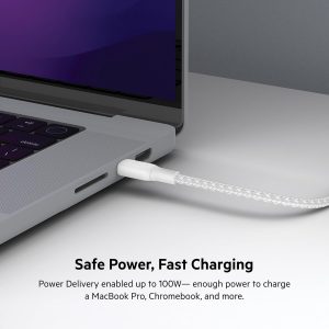 Belkin USB C to USB C Cable, 9.9ft, 100W – Type C Charger, iPhone Charger Cord, Soft, Braided, Flexible for iPhone 17, Galaxy S25, Pixel 10, Airpods, iPad Pro, Tablet & More, Travel Essentials – White