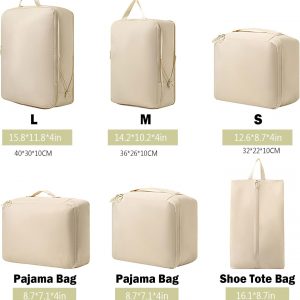6-Pack Beige Compression Packing Cubes for Travel – Luggage Organizer Bags for Suitcases & Accessories