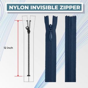 12 Inch Nylon Invisible Zipper for Sewing, DIY Crafts Dresses Skirts Pillows – Conceal Nylon Coil Zipper for Tailoring and Home Decor (Navy)
