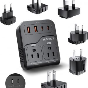 TREVOLTY 2000W Voltage Converter US to Europe, 220V to 110V Converter for Hair Dryer, 7-in-1 European Travel Plug Adapter with 3AC/2USB-A/2USB-C (PD20W), Travel Essentials with US/JP/FR/DE/UK/AU/EU