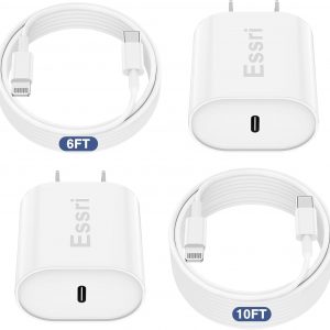Essri Fast Charger for iPhone 14 13 12 Charge Fast Charging, 2Pack 6FT+10FT USB C to L Cable with 20W USB C for i Phone Charger Block, Compatible with iPhone 14 13 12 Pro/14 Plus/13 Pro Max – White