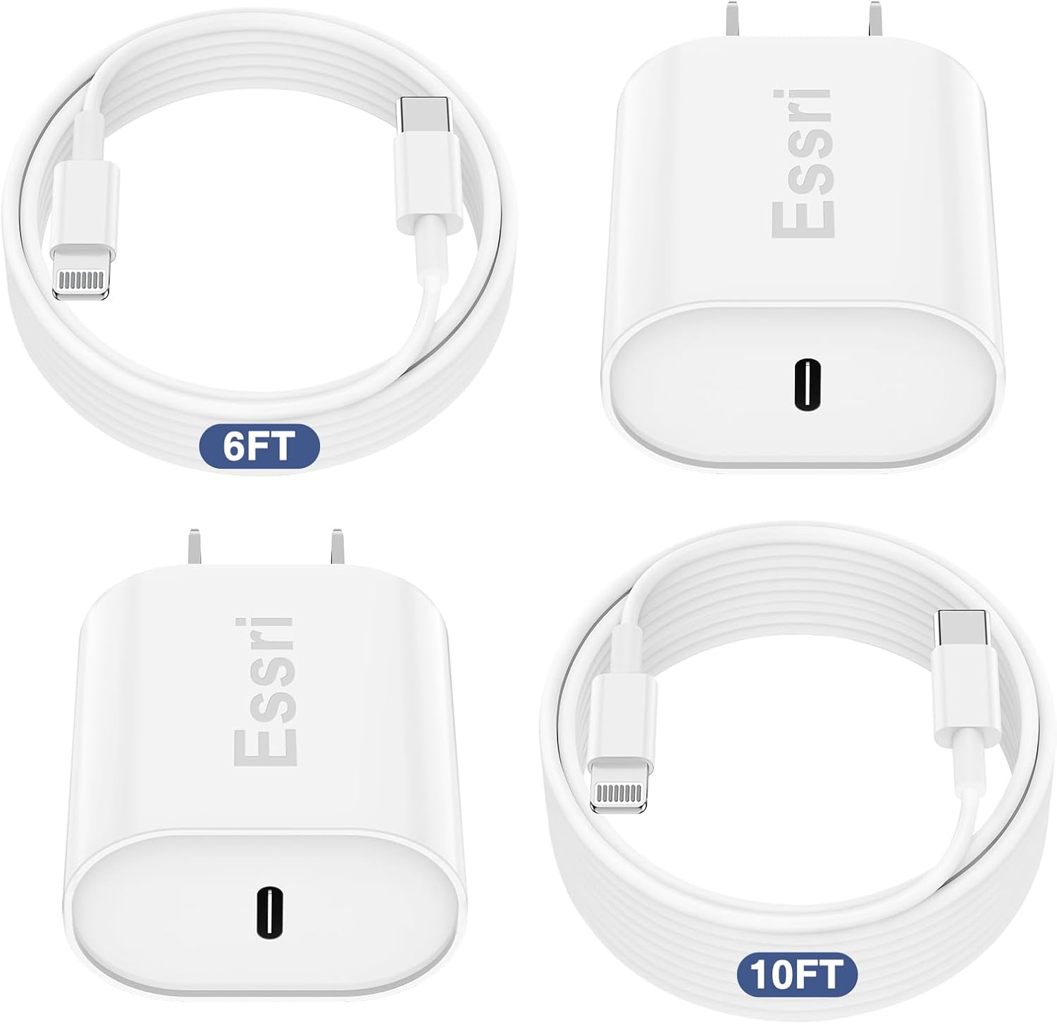 Essri Fast Charger for iPhone 14 13 12 Charge Fast Charging, 2Pack 6FT+10FT USB C to L Cable with 20W USB C for i Phone Charger Block, Compatible with iPhone 14 13 12 Pro/14 Plus/13 Pro Max - White