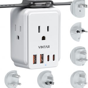 Universal Travel Adapter Kit, VINTAR International Power Adapter for Apple Watch Charger with 3 AC Outlets 4 USB Ports (2 USB C), Type A/C/D/G/I/M Detachable Plugs, US to Europe/UK/India/Africa