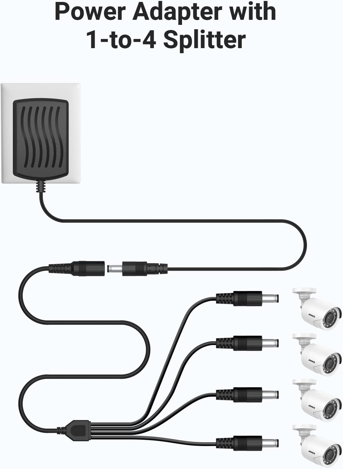 ANNKE Security Power Adapter Supply AC to DC 12V2A and 1-to-4 Splitter Power Cord for CCTV Surveillance Camera DVR System - Image 4