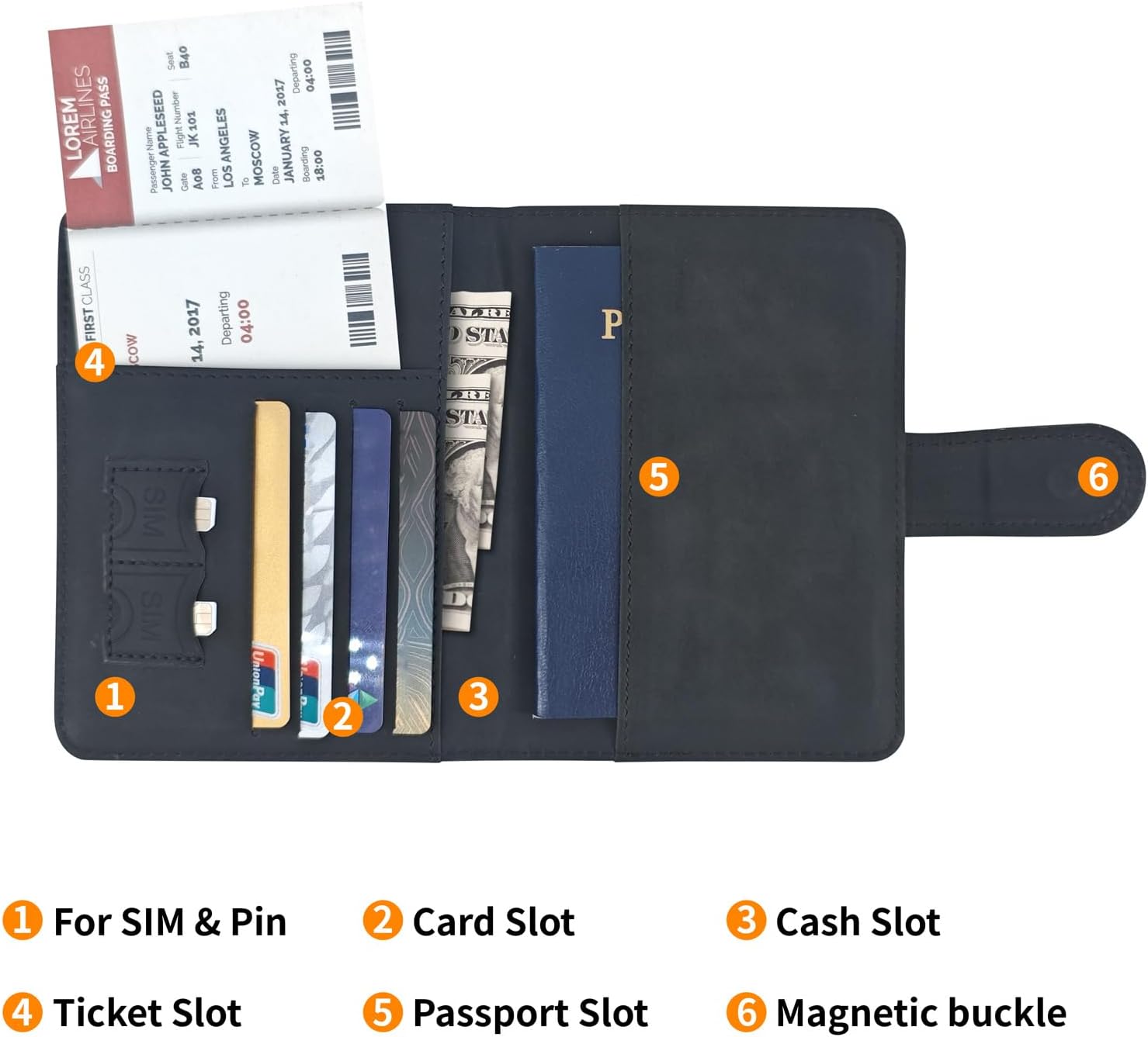 Passport Wallet Holder - Slim Travel Organizer Cover for Women & Men, Essentials Accessory (Black) - Image 3