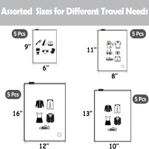 (20 pcs Value Pack) Travel Luggage Organizer Bags, Assorted Sizes, 4Mil Resealable Slider Zip Plastic Clothing Packaging, Frosted Travel/Home Storage and organizing Pouches, Space Saver Bag