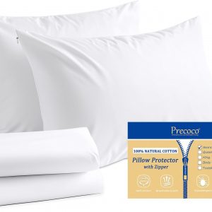 Cotton Pillow Cases Standard Size Set of 4, White Pillow Protectors with Hidden Zipper, Cooling Breathable Zippered Pillow Covers & Soft Pillowcase Covers, 20×26 Inches