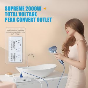 220v to 110v Voltage Converter Adapter: International US to Europe Travel Power Strip Plug Transformer – 2000W Electric Hair Dryer Step Down Outlet Converters for US European UK EU Italy