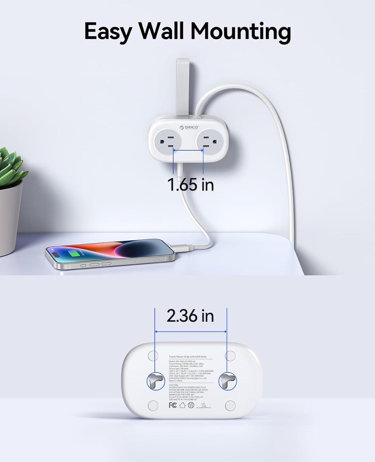 ORICO 20W USB-C PD Travel Power Strip, 4 AC Outlets 3 USB Ports (Fast Charging), 4FT Flat Plug Extension Cord, Cruise Approved, Compact for Business Travel/Dorm -AP3 - Image 8