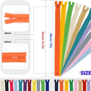 40Pcs Nylon Invisible Zippers, Sewing Bulk Zippers Supplies in 20 Colors for Tailor Sewing Crafts, Dresses, Skirts, Pants and DIY Crafter’s Special (30cm/12inch)