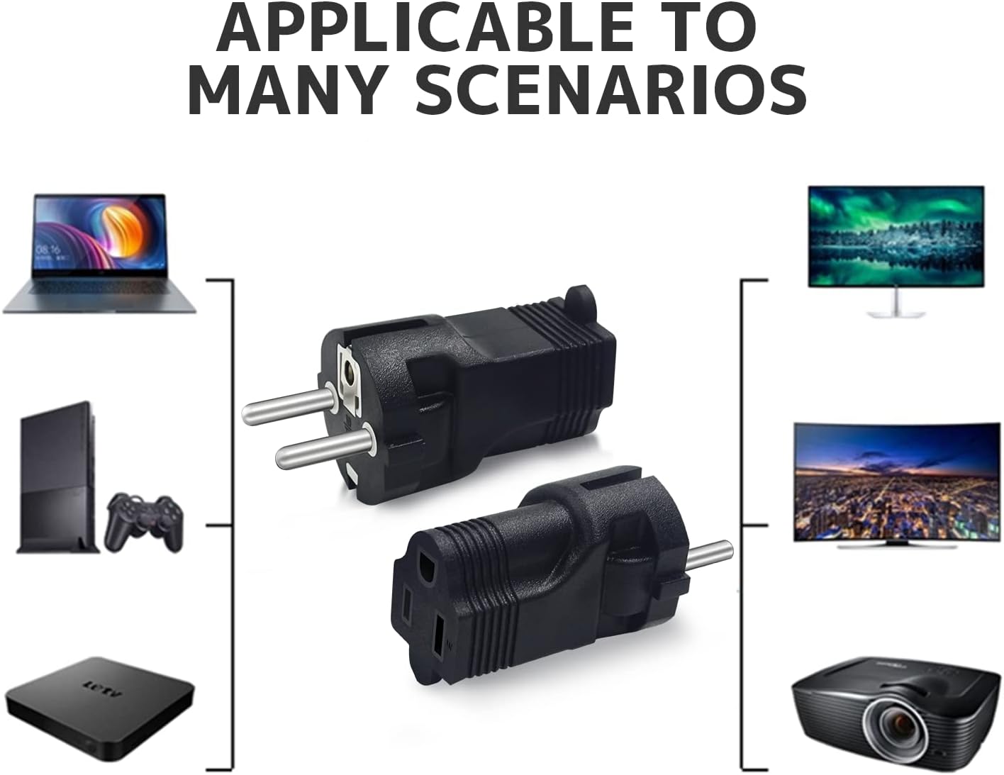 Type E/F Germany European Travel Adapter, Yinleader International Power Plug with 2 Outlet,US to Most of Europe EU German Russia French Norway Iceland Greece Korea Spain (2 Pack) - Image 3