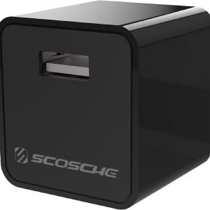 Scosche HA12-RP SuperCube 12W Single USB Port Portable Wall Charger Adapter for All USB Devices, Cell Phone, Tablet, Travel Charger in Black