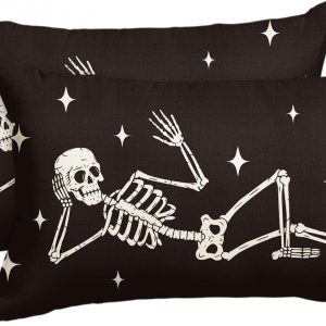 AVOIN colorlife Halloween Cool Skull Throw Pillow Covers, 12 x 20 Inch Skeleton Holiday Farmhouse Cushion Case Decoration for Sofa Couch Set of 2