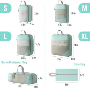 WOOMADA Compression Packing Cubes for Suitcases Travel Essentials 6 Set Rectangle Mesh Expandable Travel Bags Organizer for Luggage