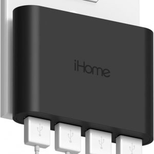 iHome Slim 4-Port USB Wall Charger, AC Pro Multiport Plug Adapter, Phone Charging Block with 4 Ports, Flat USB Wall Adapter for Home & Travel