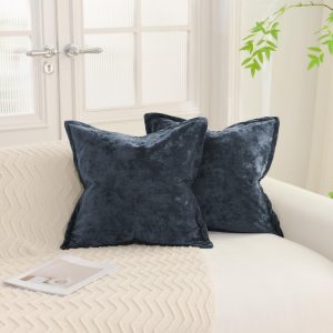 LR Rocaloca Greek Velvet Throw Pillow Covers Set of 2 20×20 Luxury Soft Solid Pillow Covers for Living Room Bedroom Yard,Blue Gray