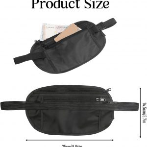 Money Belt for Travel, Hidden Waist Pouch, Travel Hidden Wallet, Waterproof Waist Bag, Anti-Theft Passport Fanny Pack for Men and Women (Black)