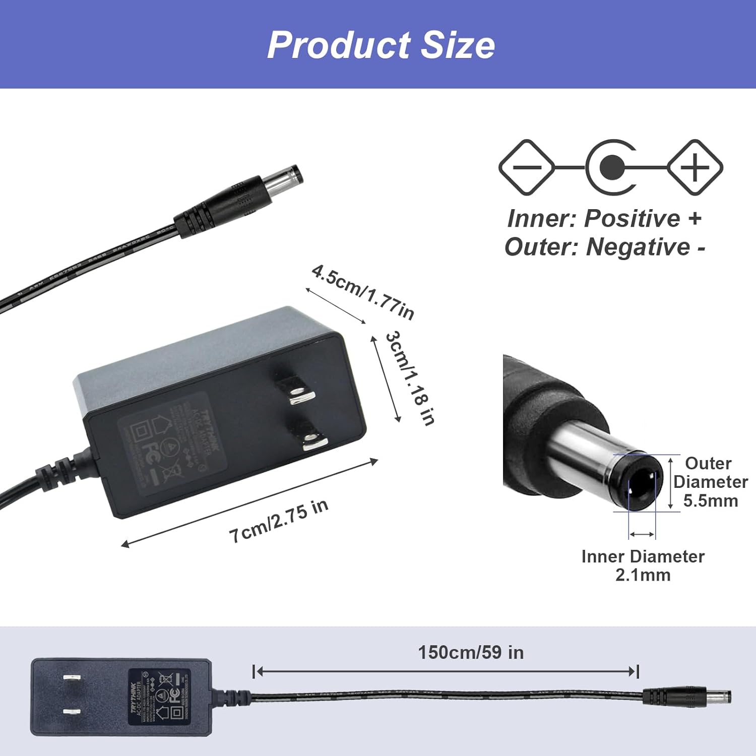 12V Power Supply, 12V 2A 24W Power Supply AC100-240V to DC 12 Volt Adapter with 5.5mm x 2.1mm Tip and 9 Interchangeable Jacks Plug for LED Strip Lights, CCTV Cameras, Routers and More - Image 5