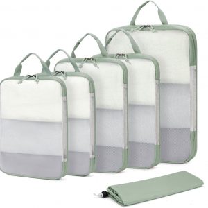 ECOHUB 6 Set Compression Packing Cubes, Lightweight Vacation Travel Essentials, Durable Travel Accessories for Suitcase Carry On Luggage Organizer Bags Set with YKK Zippers Shoe Bag, Green