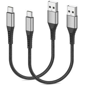Short USB A to USB C Cable 1FT, 2 Pack Braided 3A USB A to Type C Fast Charging Cable for iPhone 15 16 17 Pro Max, Samsung Galaxy S24 S23, Google Pixel, iPad Air Pro, Charging Station, Power Bank