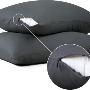 100% Cotton Classic Pillow Protectors with Invisible Zipper, 600 Thread Count Sateen Weave Soft and Breathable Pillow Cases, Protect Pillows from Dirt, Dust and Debris (King, 20″x36″, Set of 2)