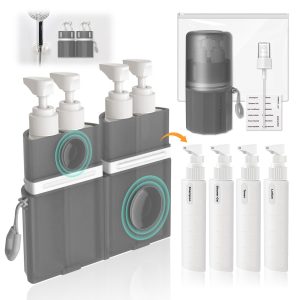 Travel Bottles for Toiletries, TSA Approved Travel Shampoo and Conditioner Bottles with Suction Cups, Gray