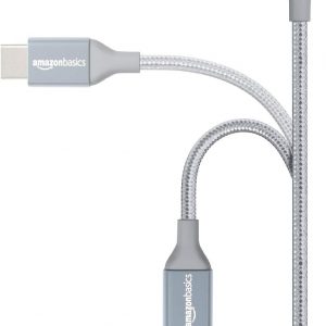 Amazon Basics USB-C to USB-A 2.0 Fast Charger Cable, Nylon Braided Cord, 480Mbps Speed, USB-IF Certified, for Apple iPhone 16/15, iPad, Samsung Galaxy, Tablets, Laptops, 10 foot, Dark Grey