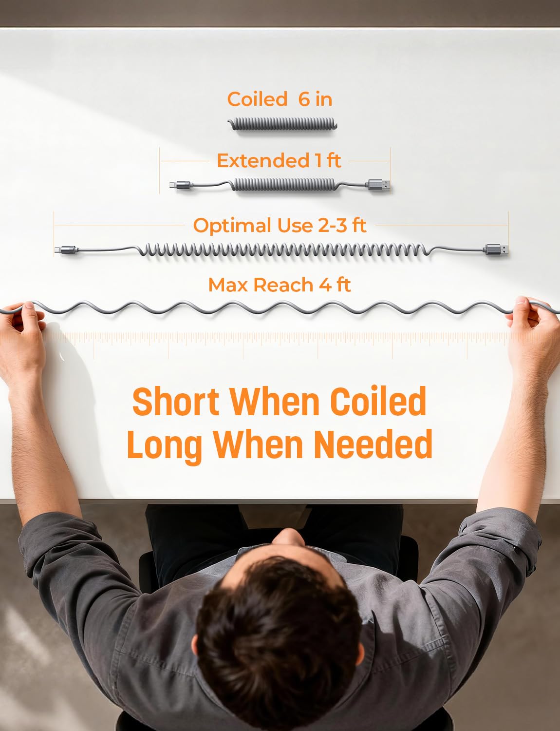 LISEN Coiled USB C Cable, 2 Pack for Android Auto & CarPlay Cable, Short USB A to USB C Cable Compatible with iPhone 17/16/15, Samsung Galaxy S25/S24/S23 A15/A14, Google Pixel 9/8, Space Gray 4FT - Image 7