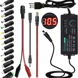 Universal Power Supply 3V~24V 3A 72W Adjustable Variable AC/DC Adapter Charger, 100V-240V AC to DC Converter with LED Voltage Display & 14 Tips & Polarity Converter & Test Lead
