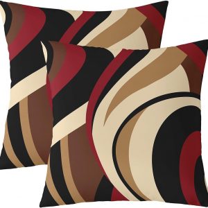 Red Brown Spiral Throw Pillow Covers Modern Simple Abstract Stripes Swirls Pillow Cases for Kids Teens Adults Simple Geometric Circles Decor Cushion Covers for Couch Office 20×20 Inch Set of 2