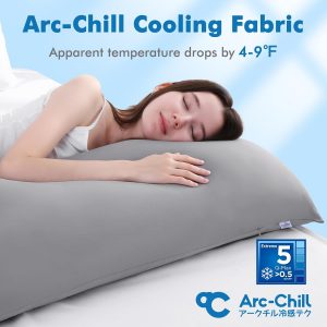 Avolare Cooling Body Pillow Pillowcase, Arc-Chill Q-max>0.5 Body Pillow Cover for Hair Skin and Hot Sleepers, Soft Silky 20″ x 54″ Summer Long Pillow Cover with Zipper 1 Pack – Grey