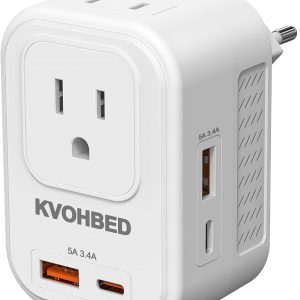 Voltage Converter US to Europe Travel: 220V to 110V Converter for European Country, Adapter with Fast Charging 2 USB A&2 Type C Worldwide Power Converter Adapter Combo for Germ, France, Italy, etc