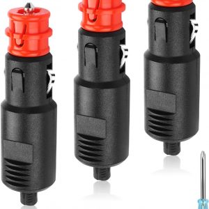 3-Pack Car Cigarette Lighter Replacement Adapter – 12V/24V Universal Power Plug with 8A Fuse Protection, Extra 10A Spare Fuses, Screwdriver & Heat Shrink Tubes for Road Trips, RV, Boat