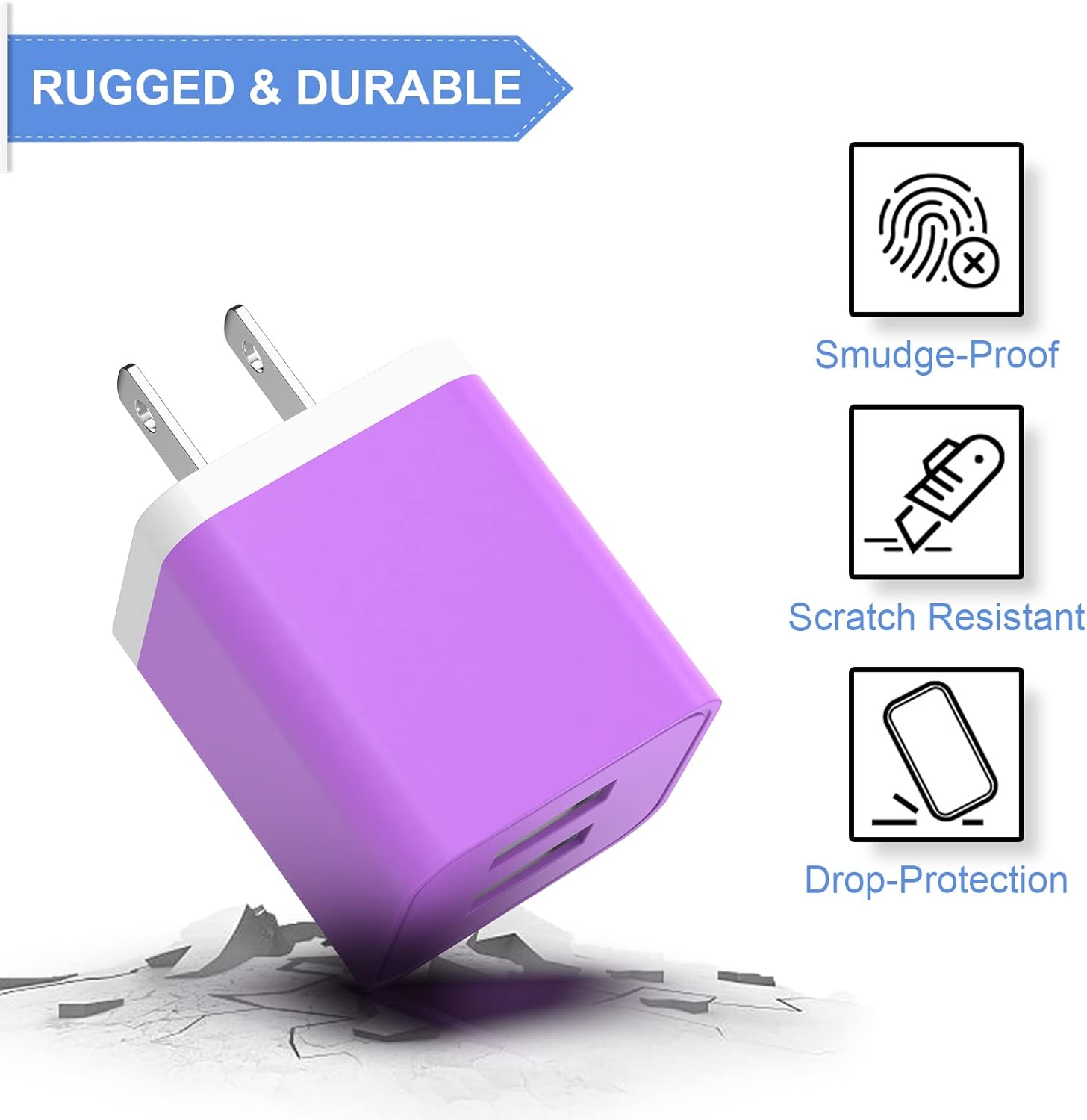 6Pack USB Wall Charger, iGENJUN 2.4A Dual USB Port Cube Power Plug Adapter Fast Phone Charger Block Charging Box Brick for iPhone 17/17 Pro/17 Pro Max/16, Samsung Galaxy, Pixel, LG, Android-Colorful - Image 4